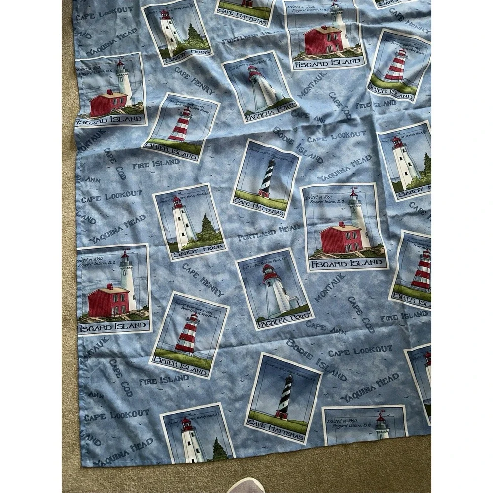 VTG Daisy Kingdom Lighthouse Cape Cod Nautical Blue Coastal Shower Curtain